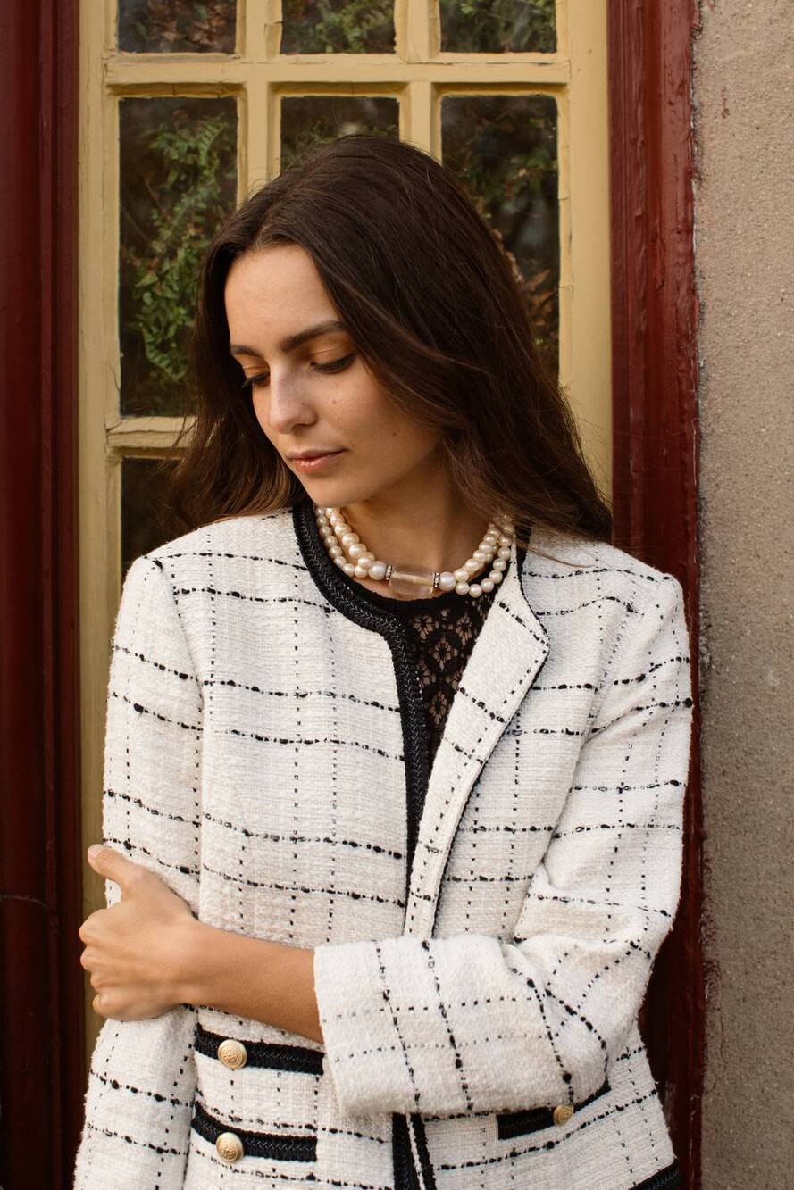 NEW IRIS SETLAKWE collarless tweed jacket in ivory